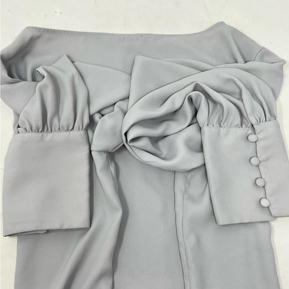 Ann Taylor Silver Gray Long Bishop Sleeve Pleated Front Blouse Size M Round Neck - Picture 12 of 13